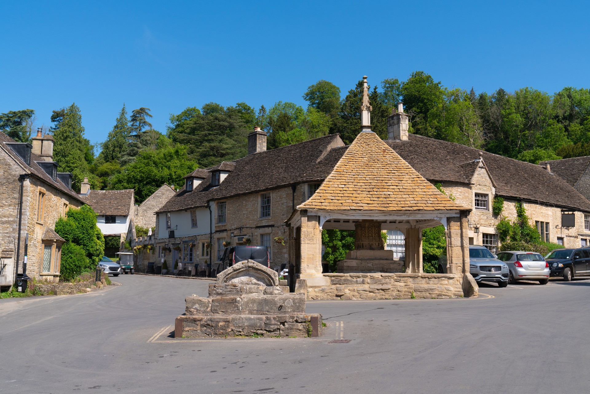 Main square Castle Combe village Wiltshire near Chippenham England UK